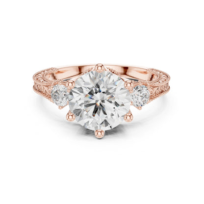 Round Lab Grown Diamond Three-Stone Engagement Ring