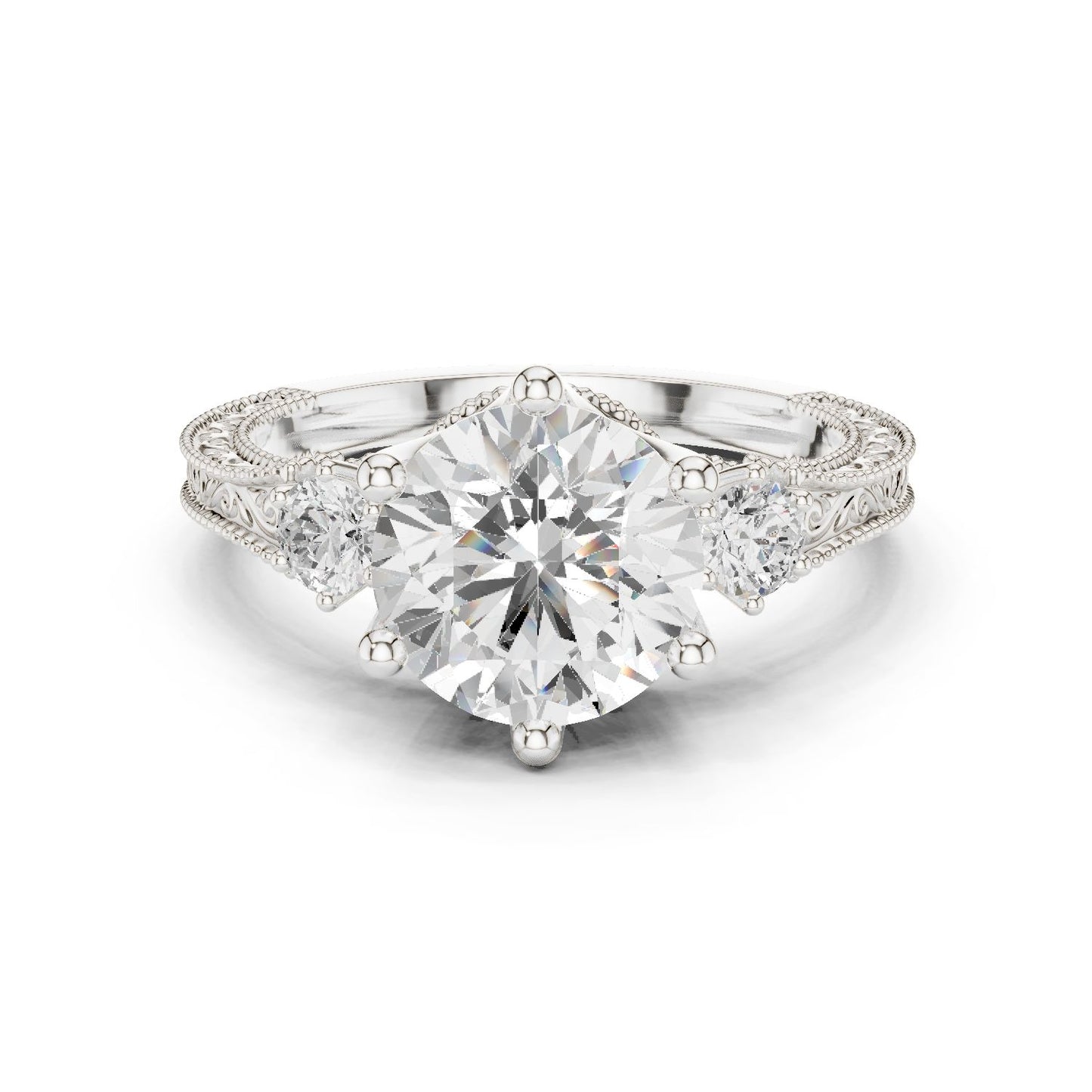 Round Lab Grown Diamond Three-Stone Engagement Ring