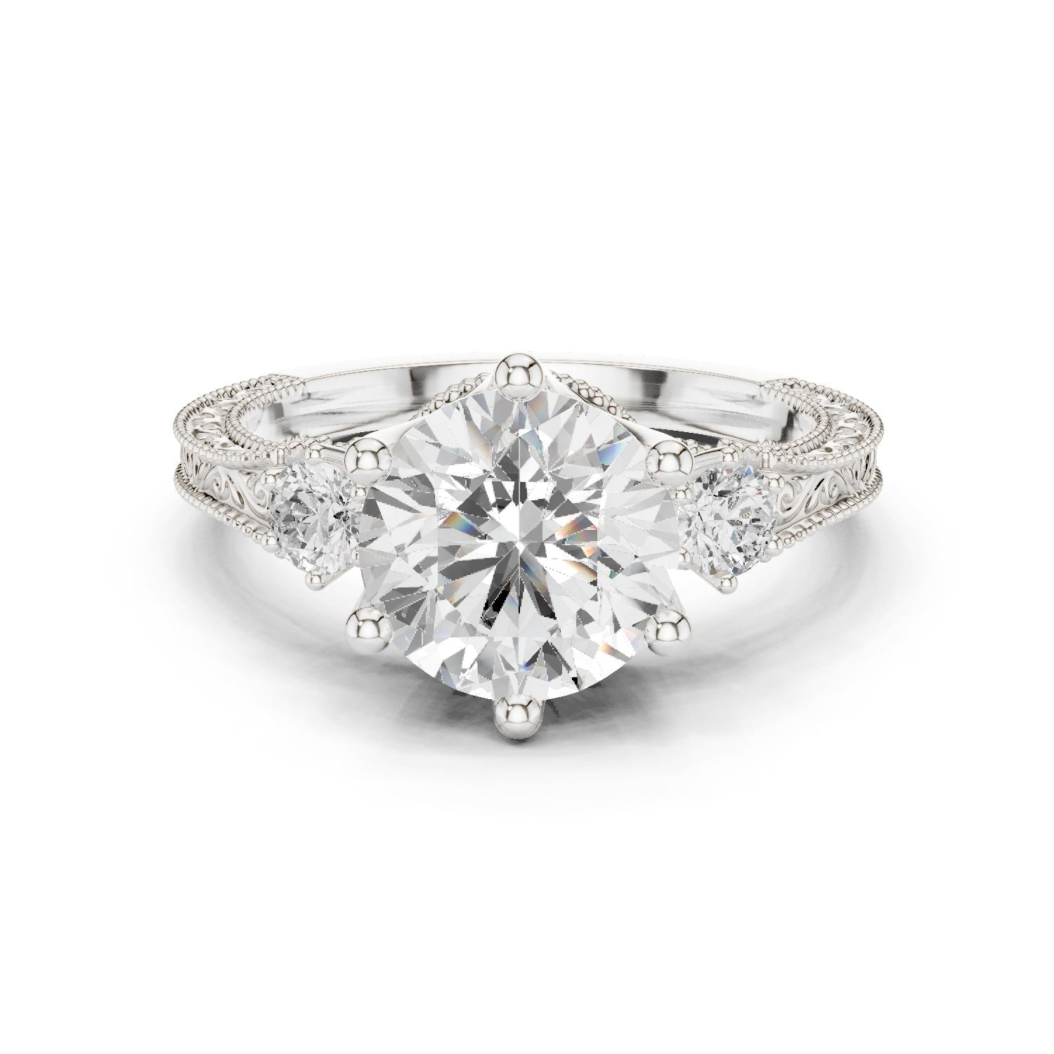 Round Lab Grown Diamond Three-Stone Engagement Ring