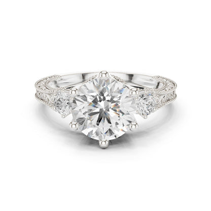 Round Lab Grown Diamond Three-Stone Engagement Ring