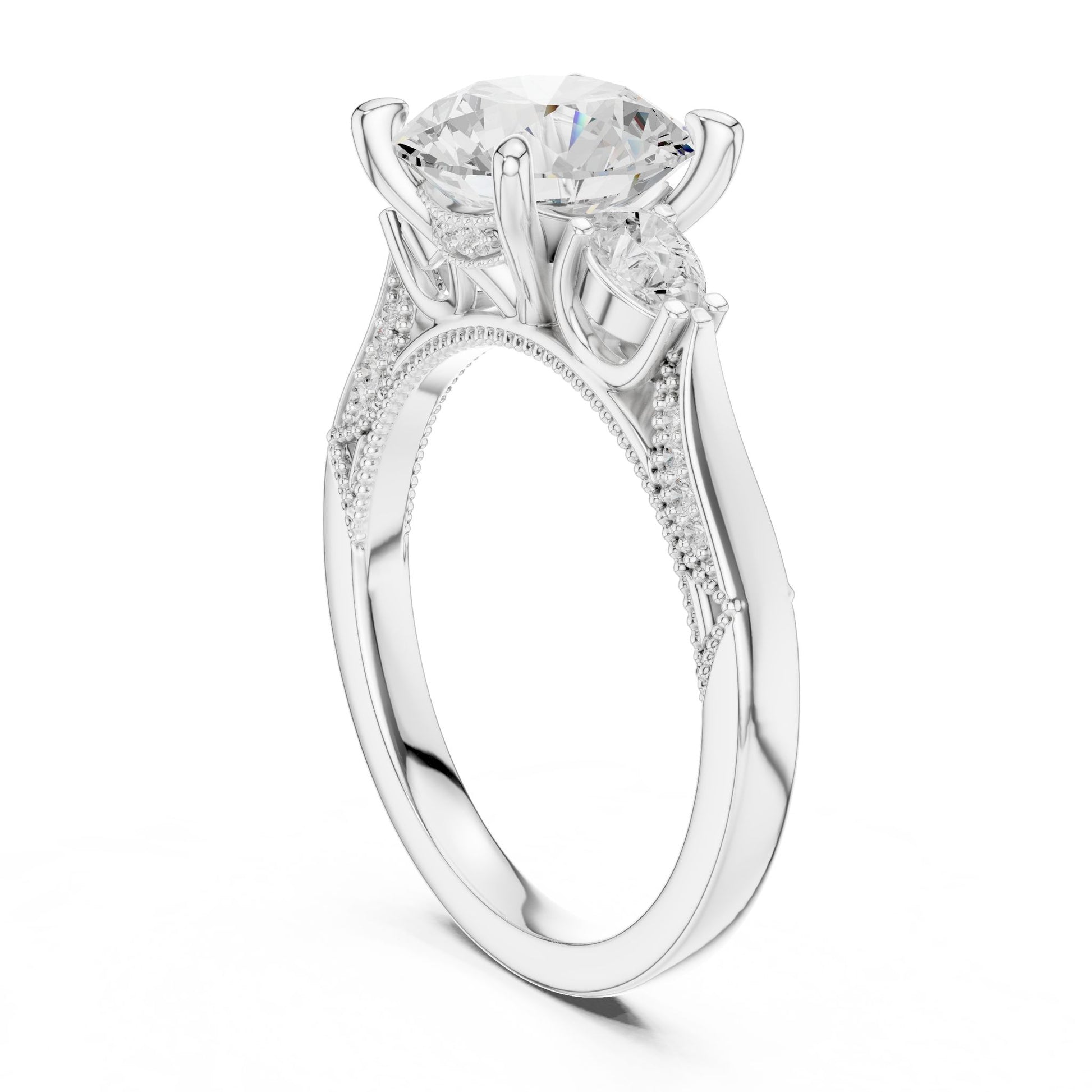 Round Lab Grown Diamond Three-Stone Engagement Ring