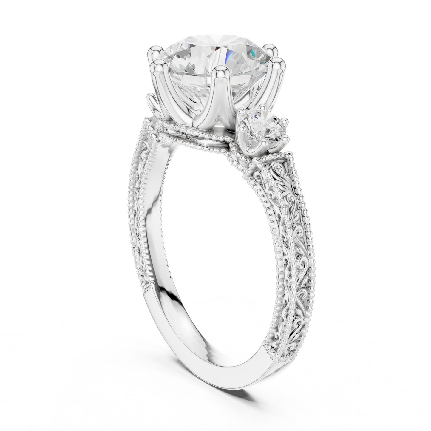 Round Lab Grown Diamond Three-Stone Engagement Ring