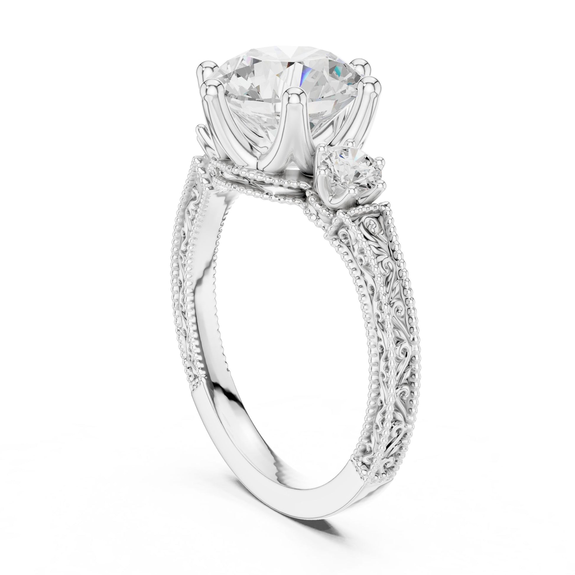 Round Lab Grown Diamond Three-Stone Engagement Ring