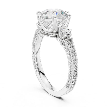 Round Lab Grown Diamond Three-Stone Engagement Ring