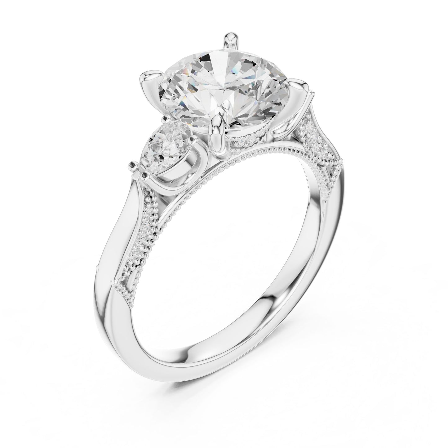 Round Lab Grown Diamond Three-Stone Engagement Ring