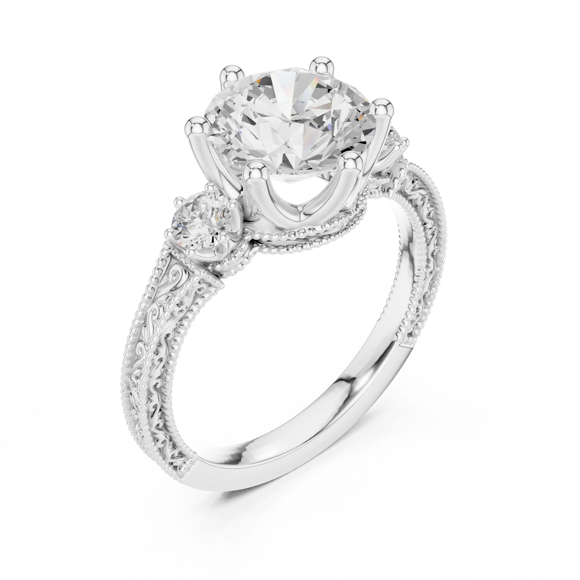 Round Lab Grown Diamond Three-Stone Engagement Ring