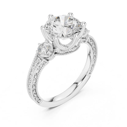 Round Lab Grown Diamond Three-Stone Engagement Ring