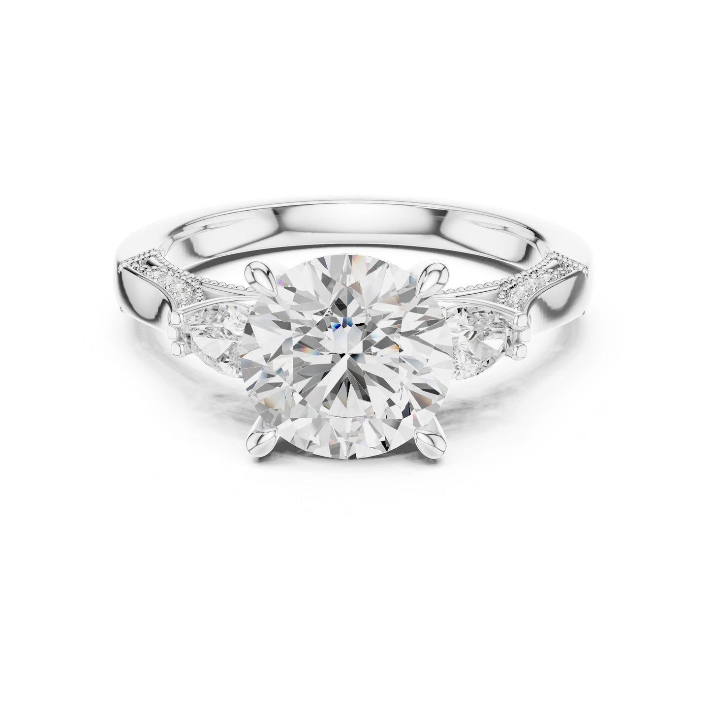 Round Lab Grown Diamond Three-Stone Engagement Ring