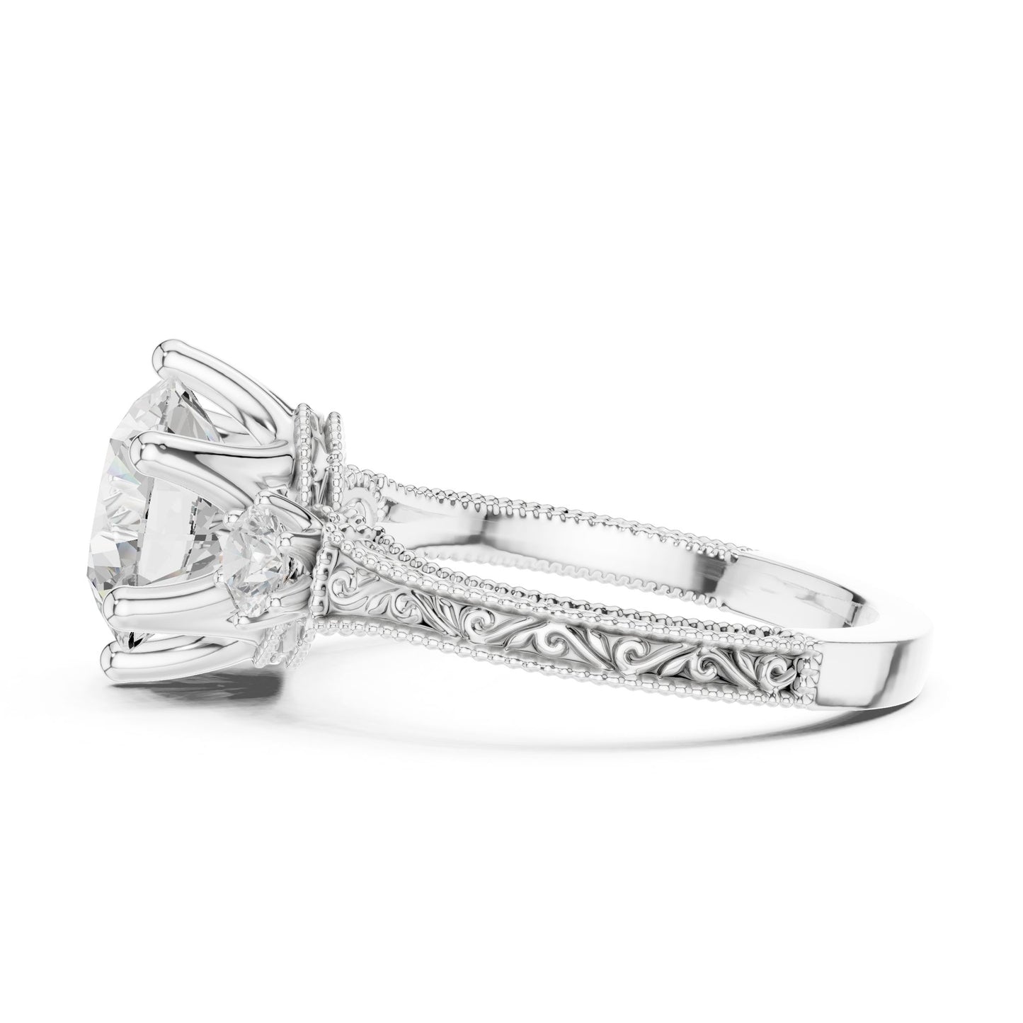 Round Lab Grown Diamond Three-Stone Engagement Ring