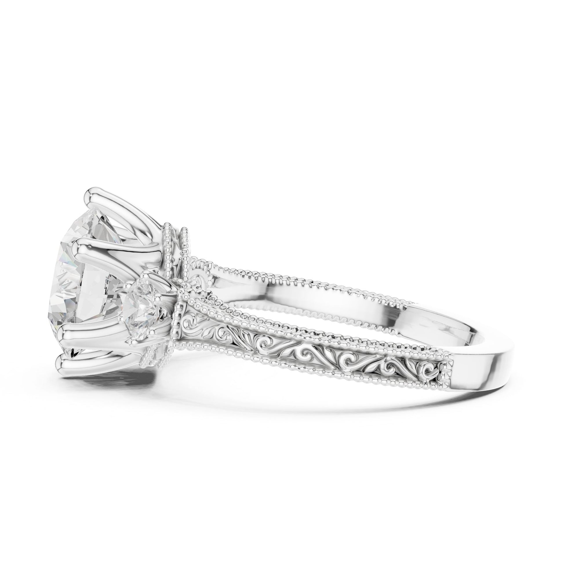 Round Lab Grown Diamond Three-Stone Engagement Ring