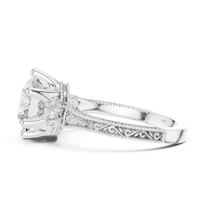 Round Lab Grown Diamond Three-Stone Engagement Ring