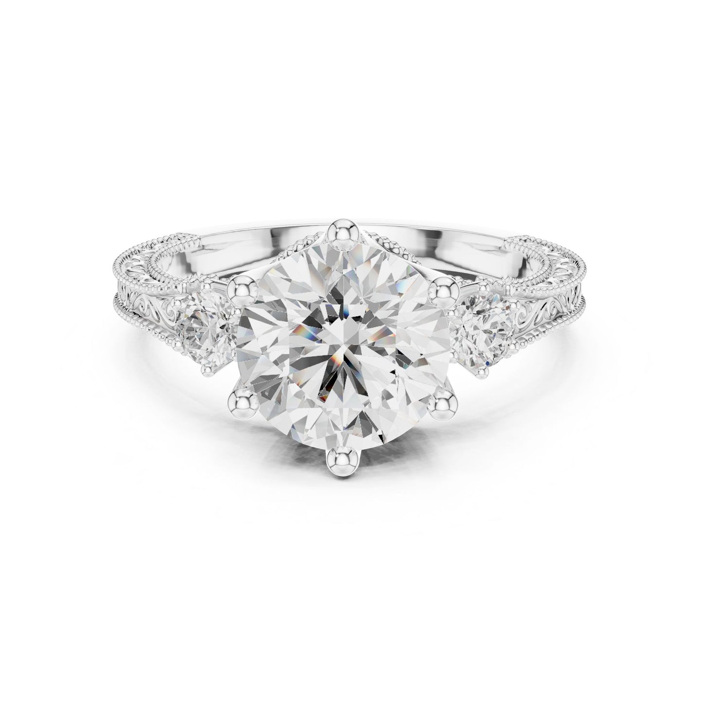 Round Lab Grown Diamond Three-Stone Engagement Ring