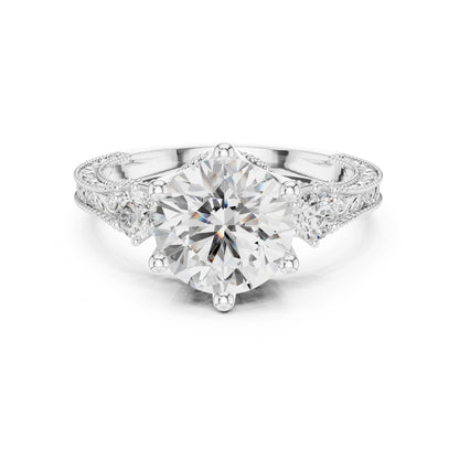 Round Lab Grown Diamond Three-Stone Engagement Ring