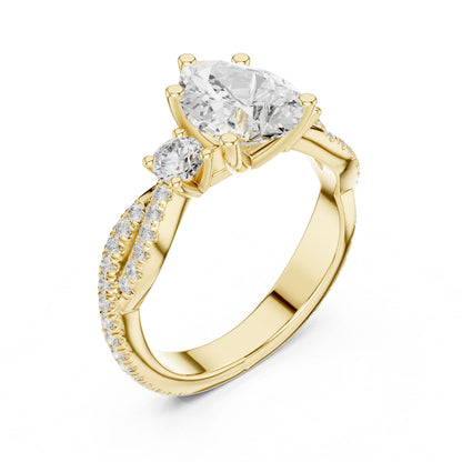 Round Lab Grown Diamond Three-Stone Engagement Ring