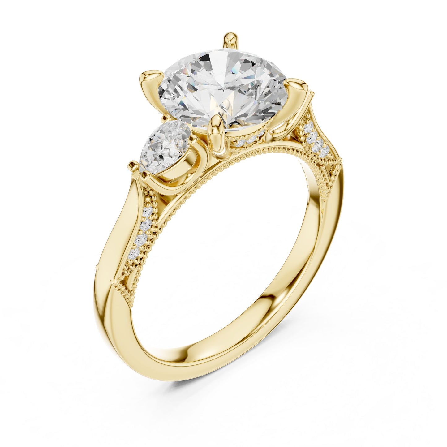 Round Lab Grown Diamond Three-Stone Engagement Ring