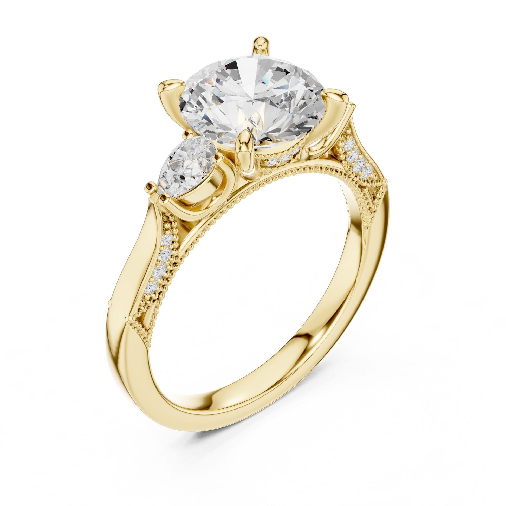 Round Lab Grown Diamond Three-Stone Engagement Ring