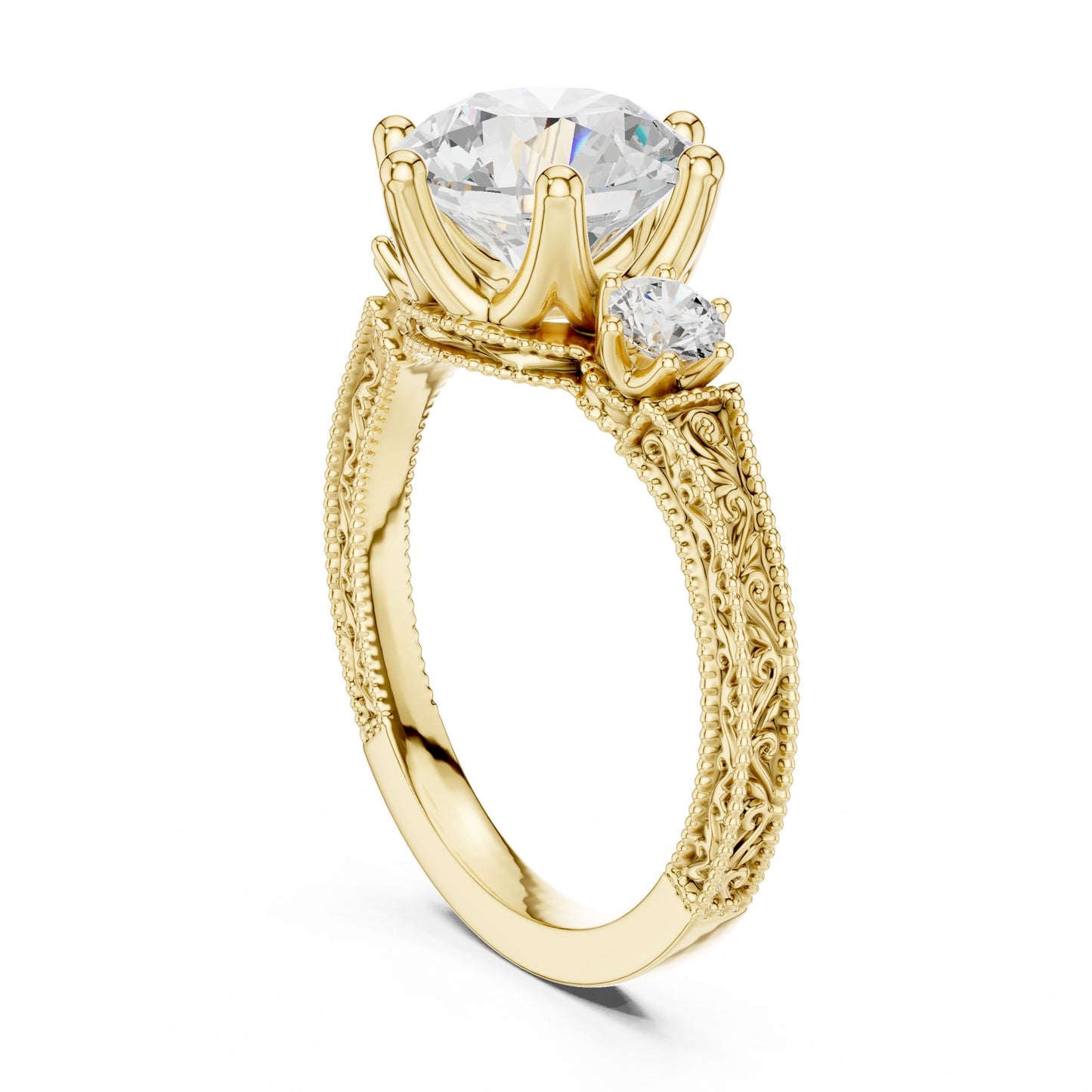 Round Lab Grown Diamond Three-Stone Engagement Ring