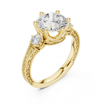 Round Lab Grown Diamond Three-Stone Engagement Ring