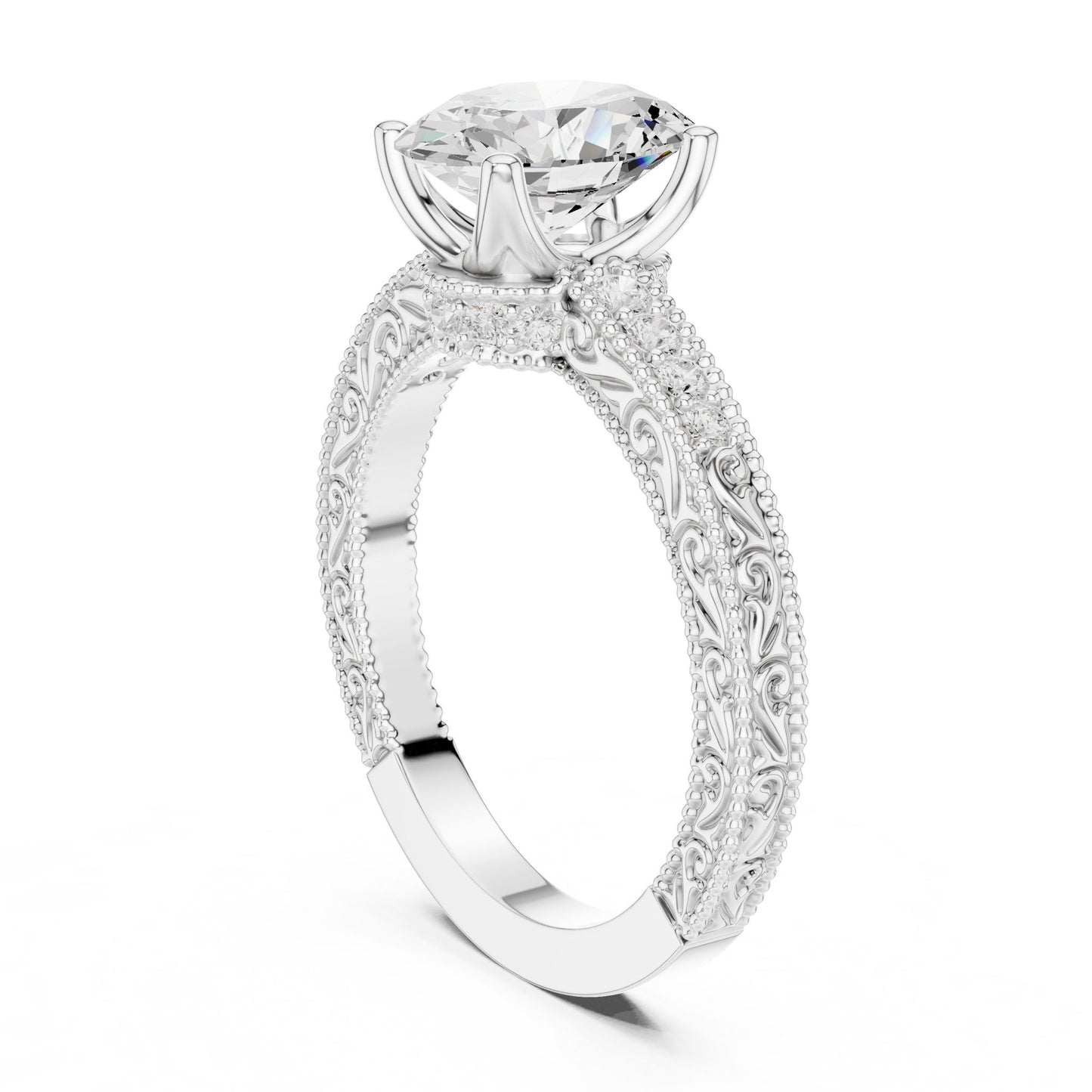 Round Lab Grown Diamond Vintage Engagement Ring