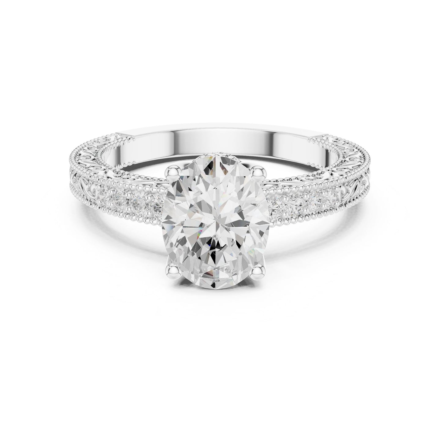 Round Lab Grown Diamond Vintage Engagement Ring
