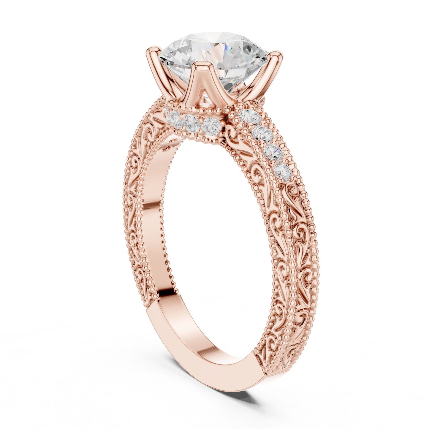 Round Lab Grown Diamond Vintage Engagement Ring