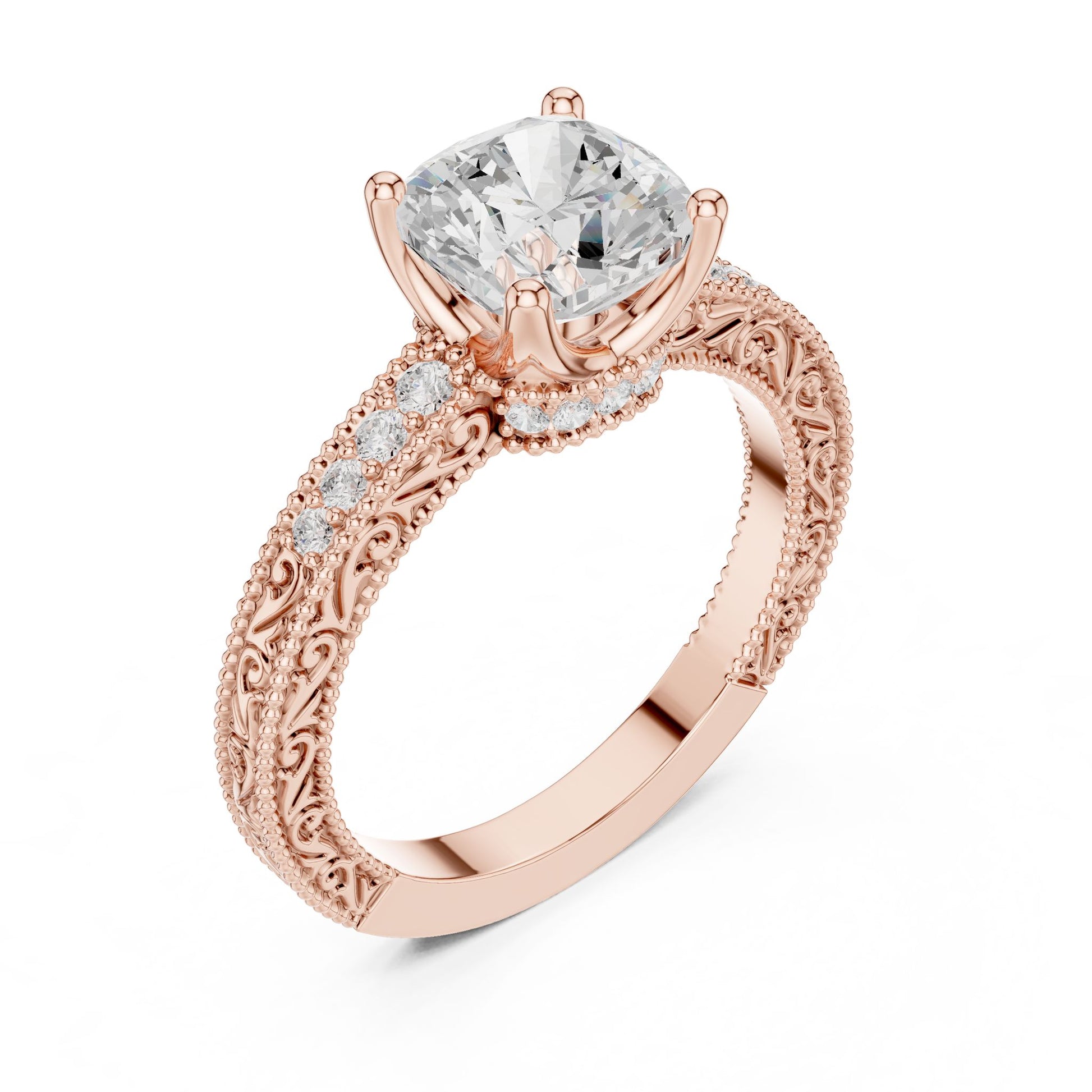 Round Lab Grown Diamond Vintage Engagement Ring