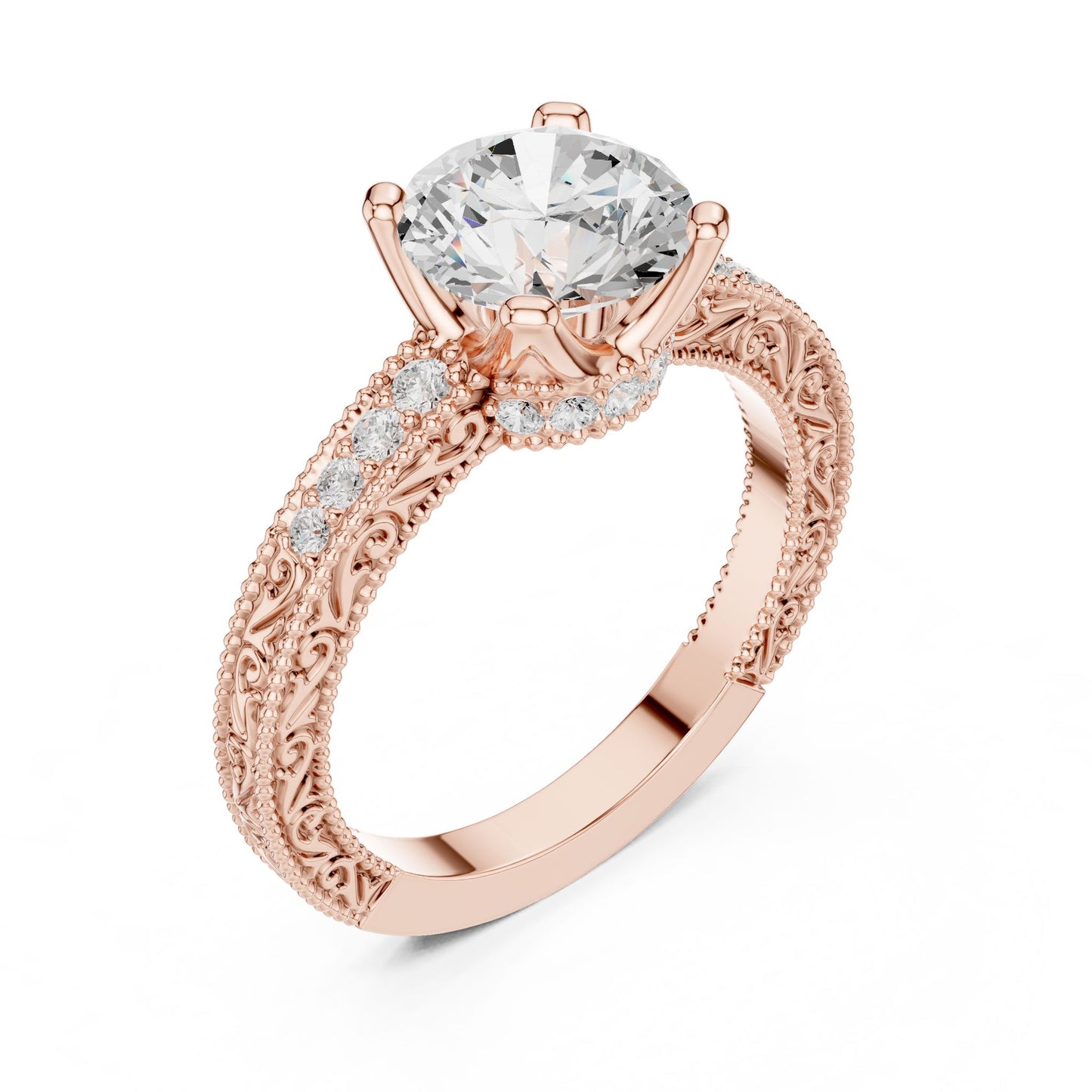 Round Lab Grown Diamond Vintage Engagement Ring