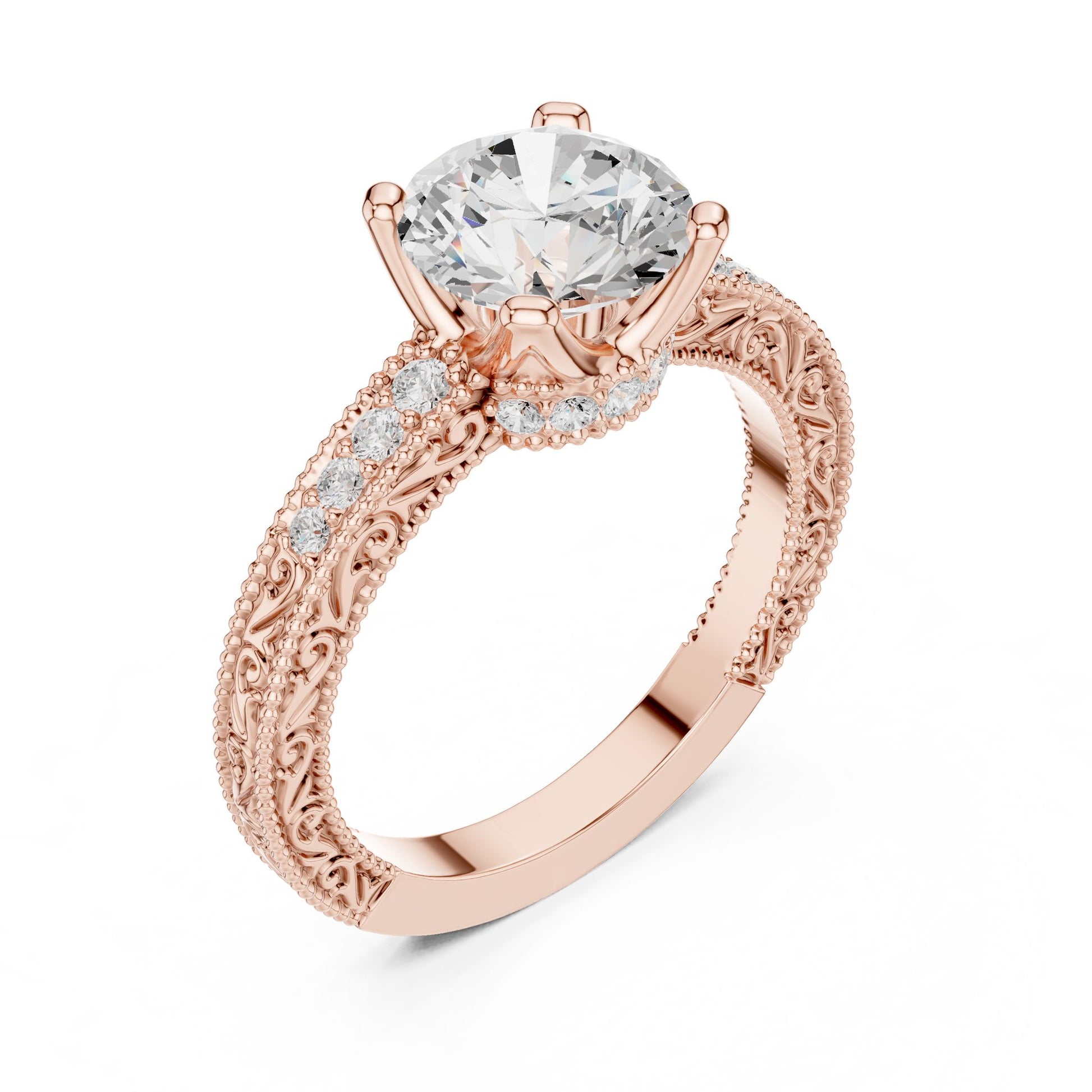 Round Lab Grown Diamond Vintage Engagement Ring