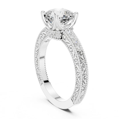 Round Lab Grown Diamond Vintage Engagement Ring