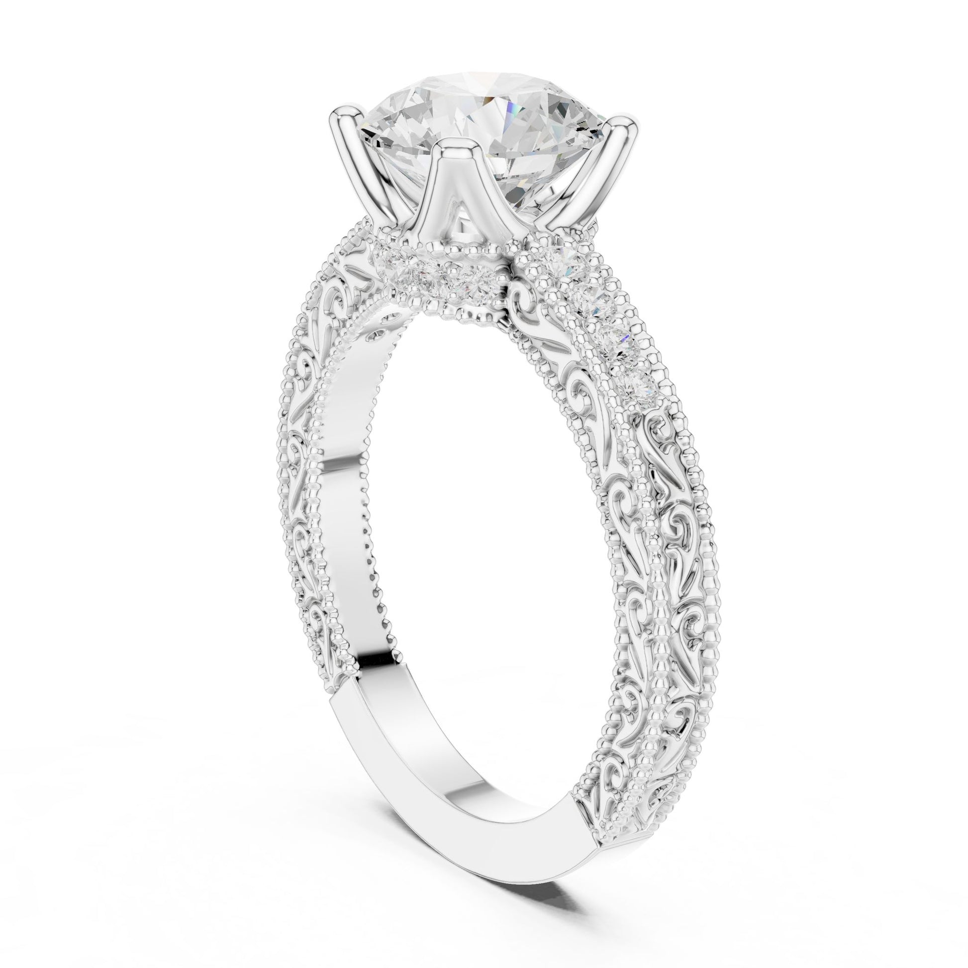 Round Lab Grown Diamond Vintage Engagement Ring
