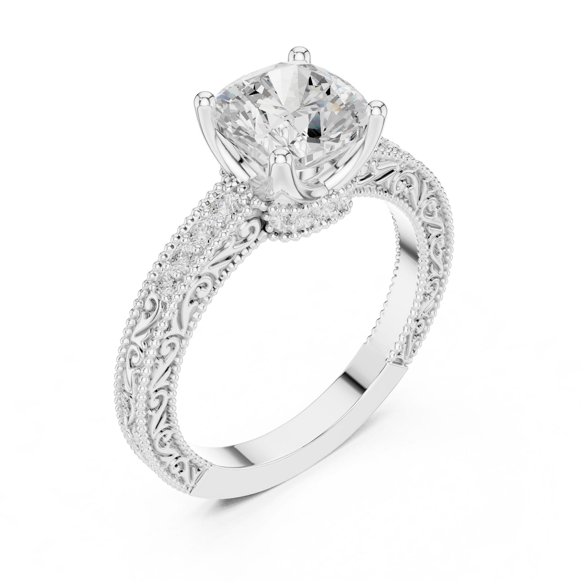 Round Lab Grown Diamond Vintage Engagement Ring