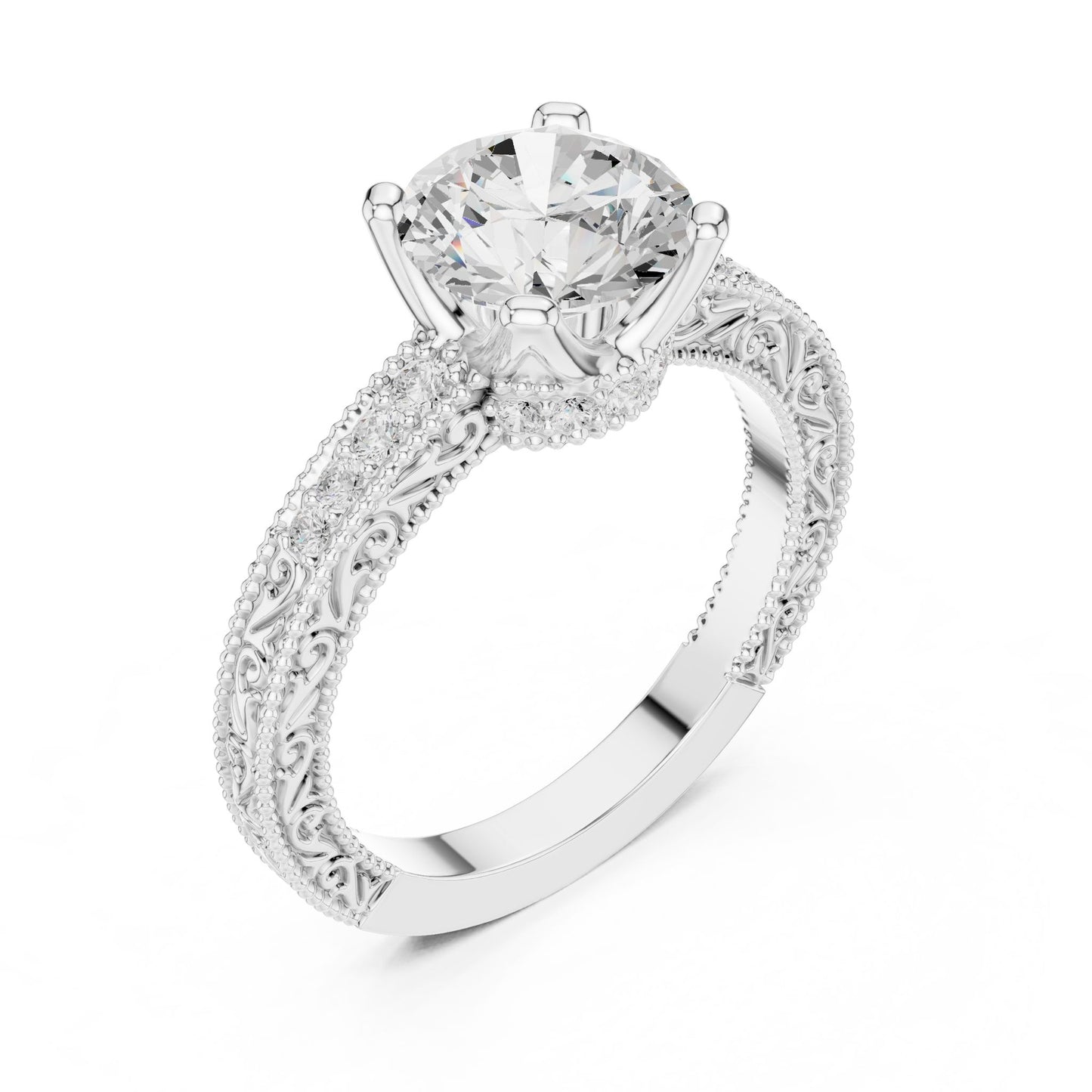 Round Lab Grown Diamond Vintage Engagement Ring