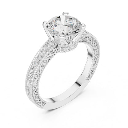 Round Lab Grown Diamond Vintage Engagement Ring