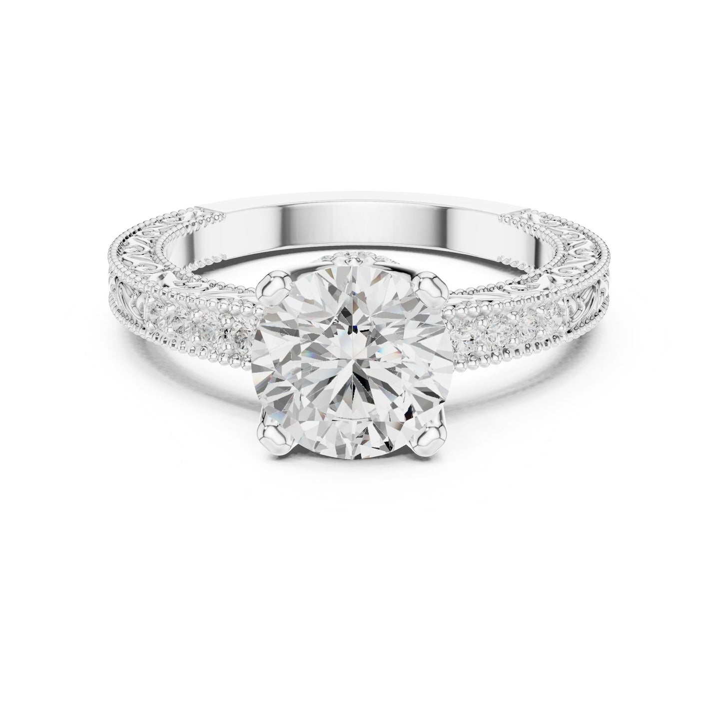 Round Lab Grown Diamond Vintage Engagement Ring