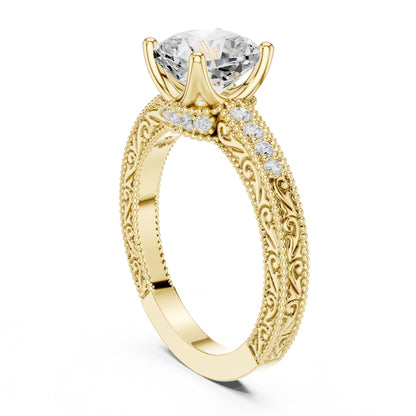 Round Lab Grown Diamond Vintage Engagement Ring