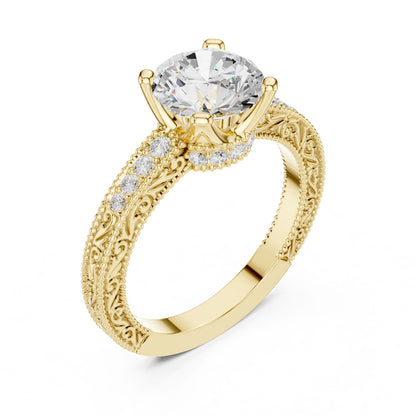 Round Lab Grown Diamond Vintage Engagement Ring