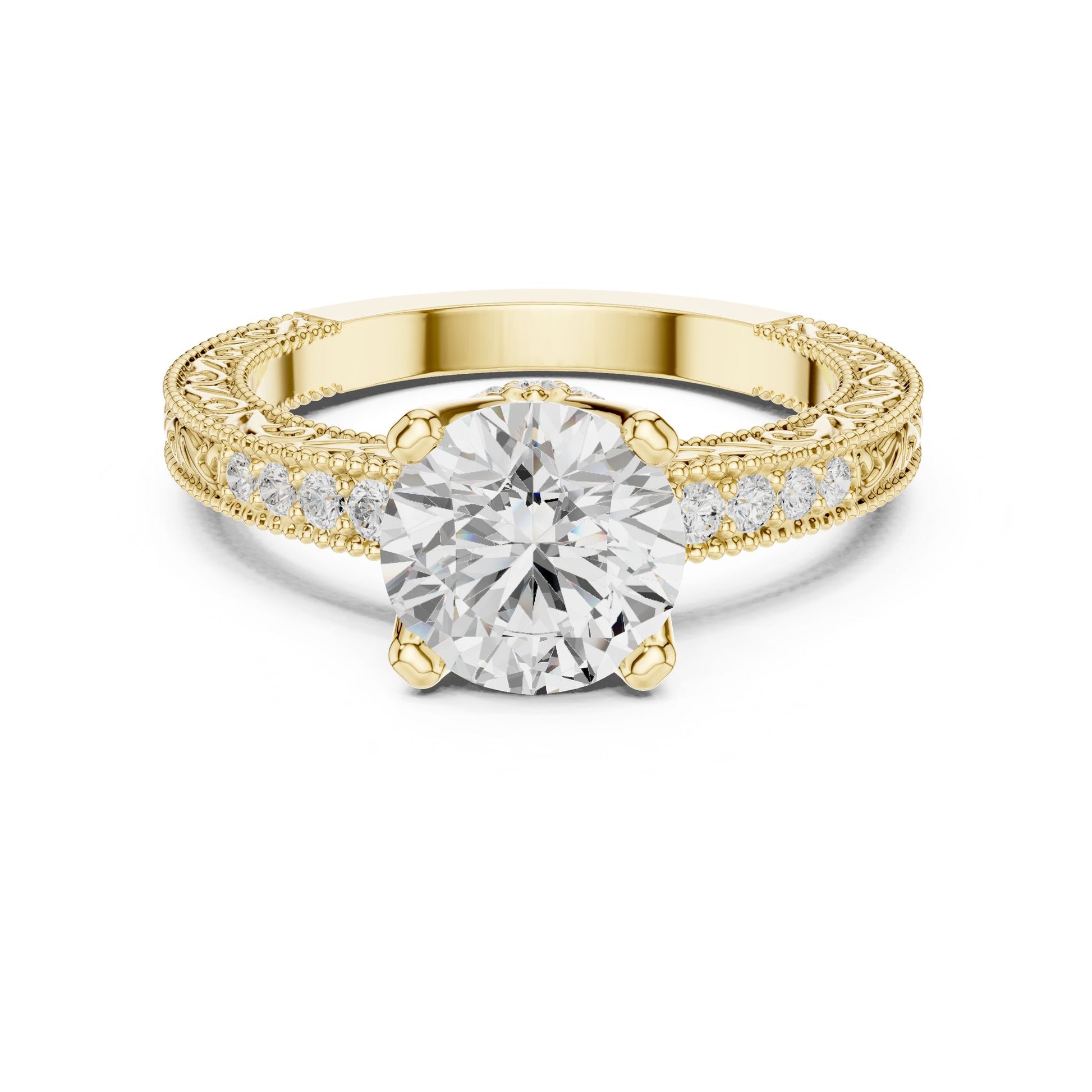 Round Lab Grown Diamond Vintage Engagement Ring