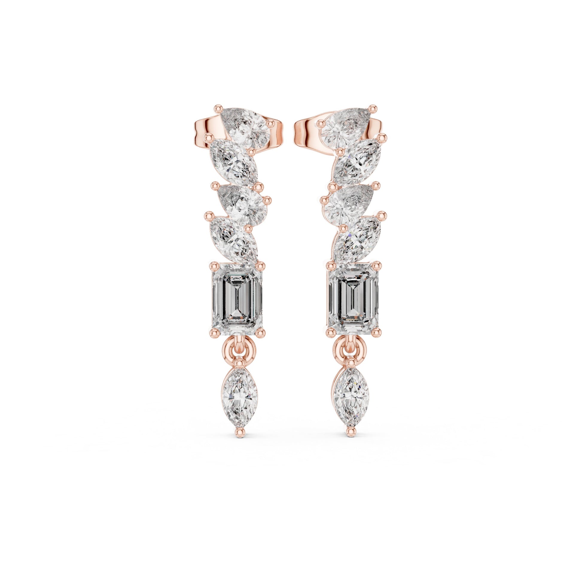 Mixed Shape Lab Grown Diamond Climber Earrings