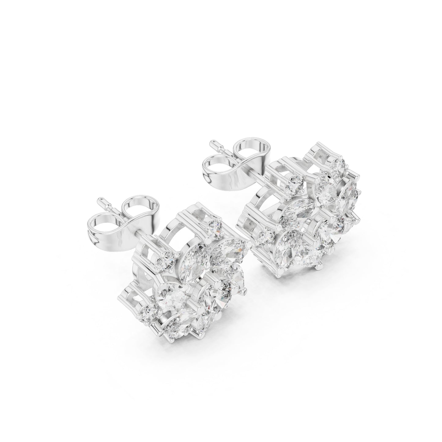 Mixed Shape Lab Grown Diamond Cluster Earrings