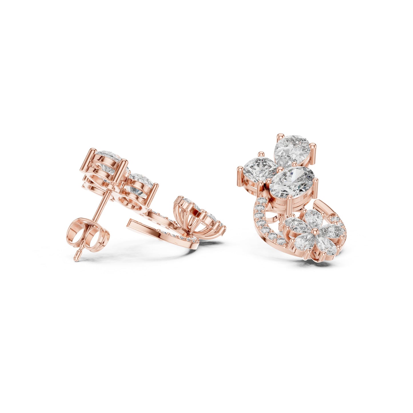 Mixed Shape Lab Grown Diamond Cluster Earrings