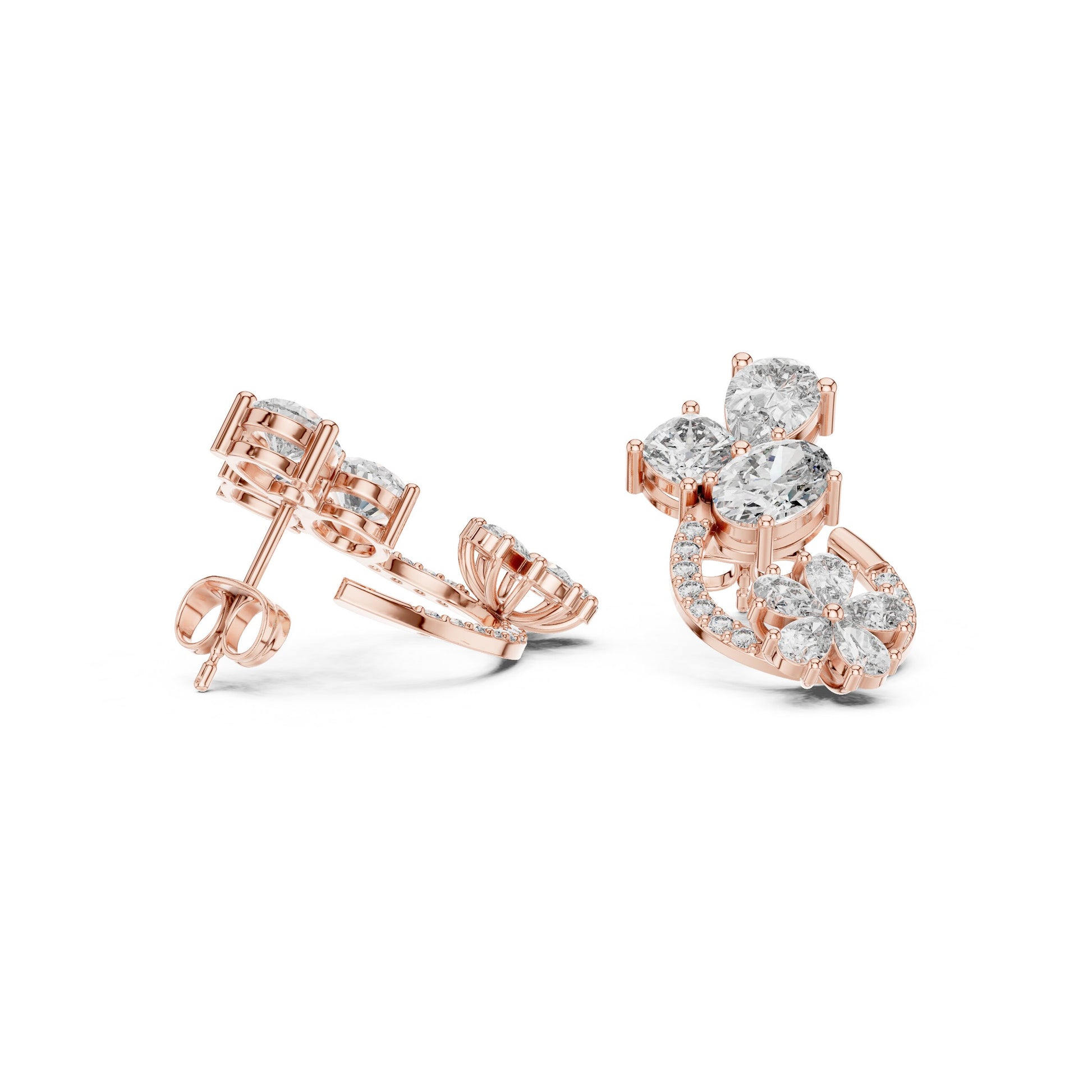 Mixed Shape Lab Grown Diamond Cluster Earrings
