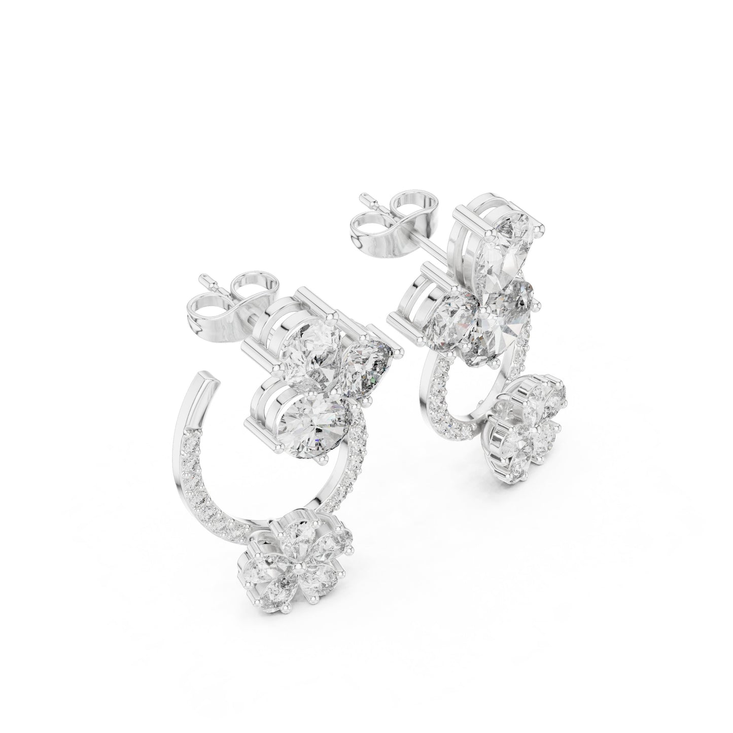 Mixed Shape Lab Grown Diamond Cluster Earrings