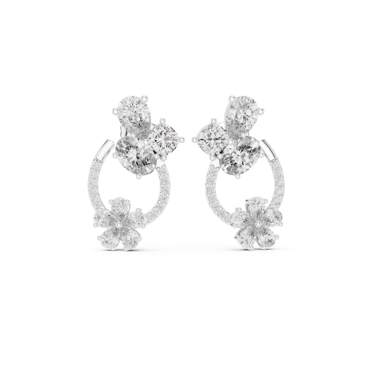 Mixed Shape Lab Grown Diamond Cluster Earrings