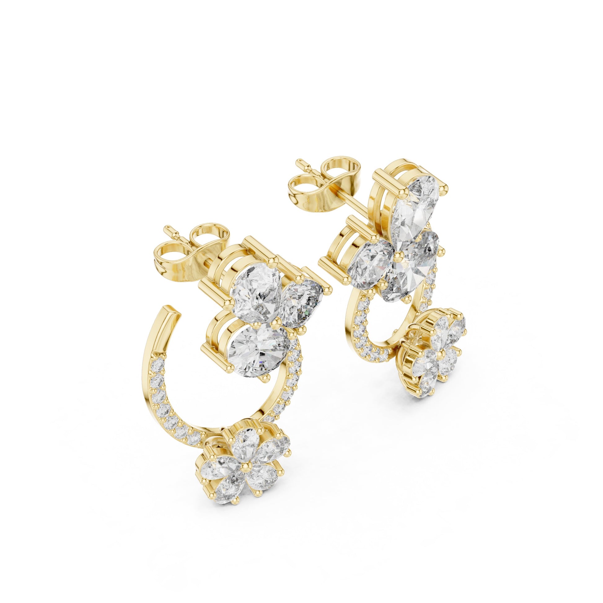 Mixed Shape Lab Grown Diamond Cluster Earrings