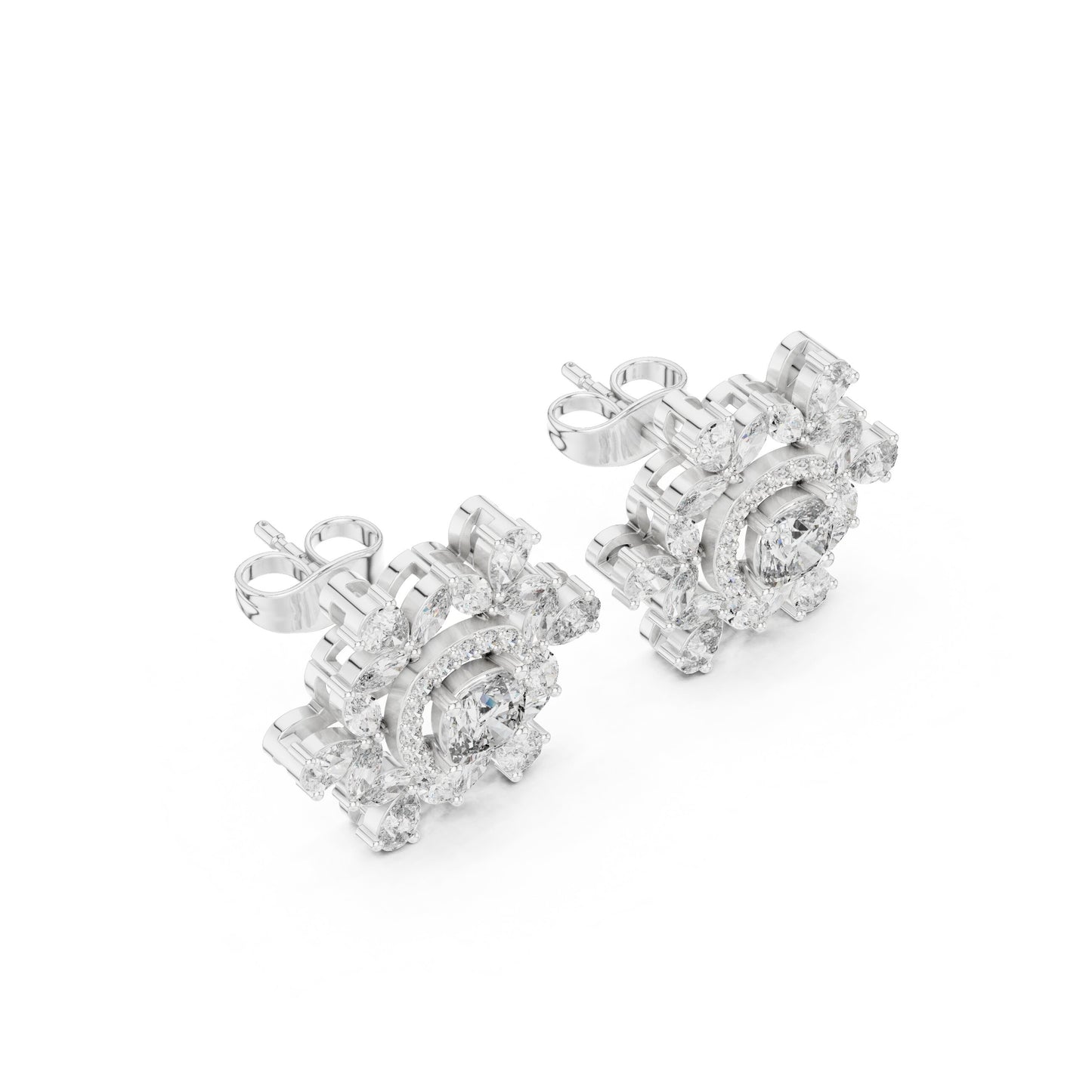 Mixed Shape Lab Grown Diamond Cluster Earrings