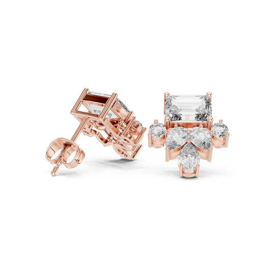 Mixed Shape Lab Grown Diamond Cluster Earrings