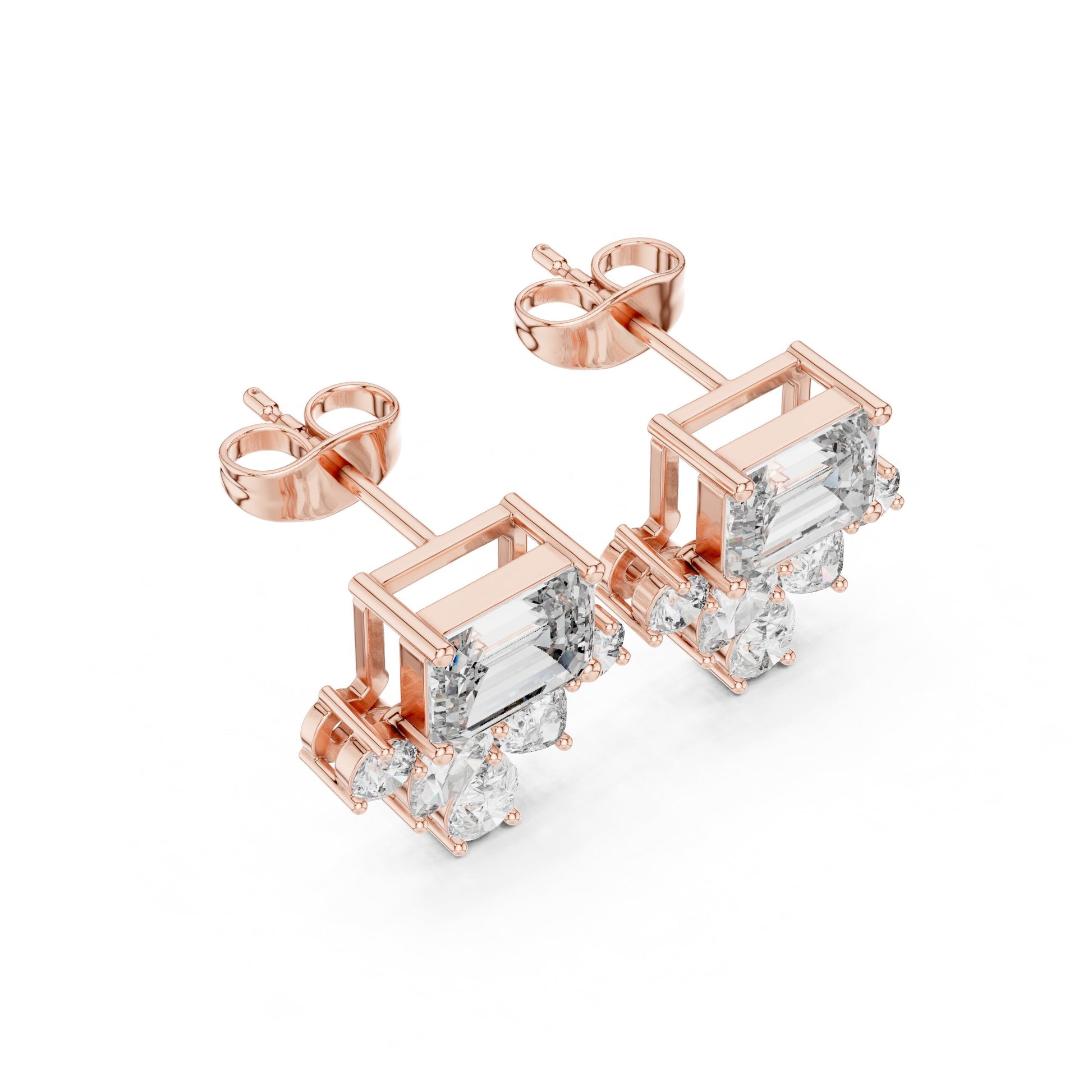 Mixed Shape Lab Grown Diamond Cluster Earrings