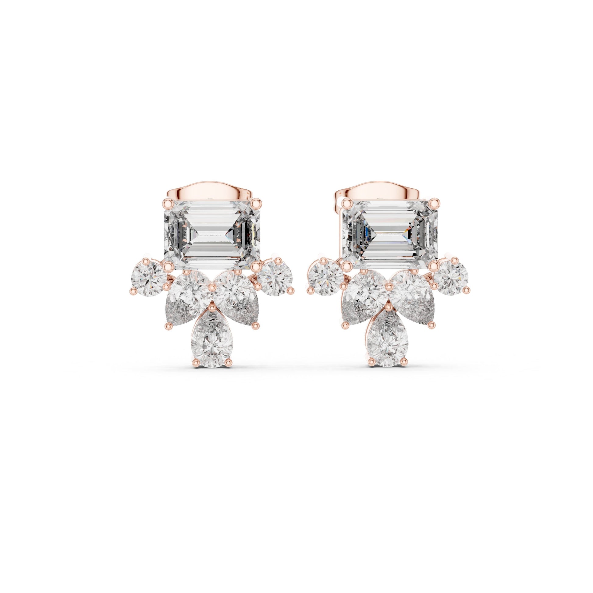 Mixed Shape Lab Grown Diamond Cluster Earrings