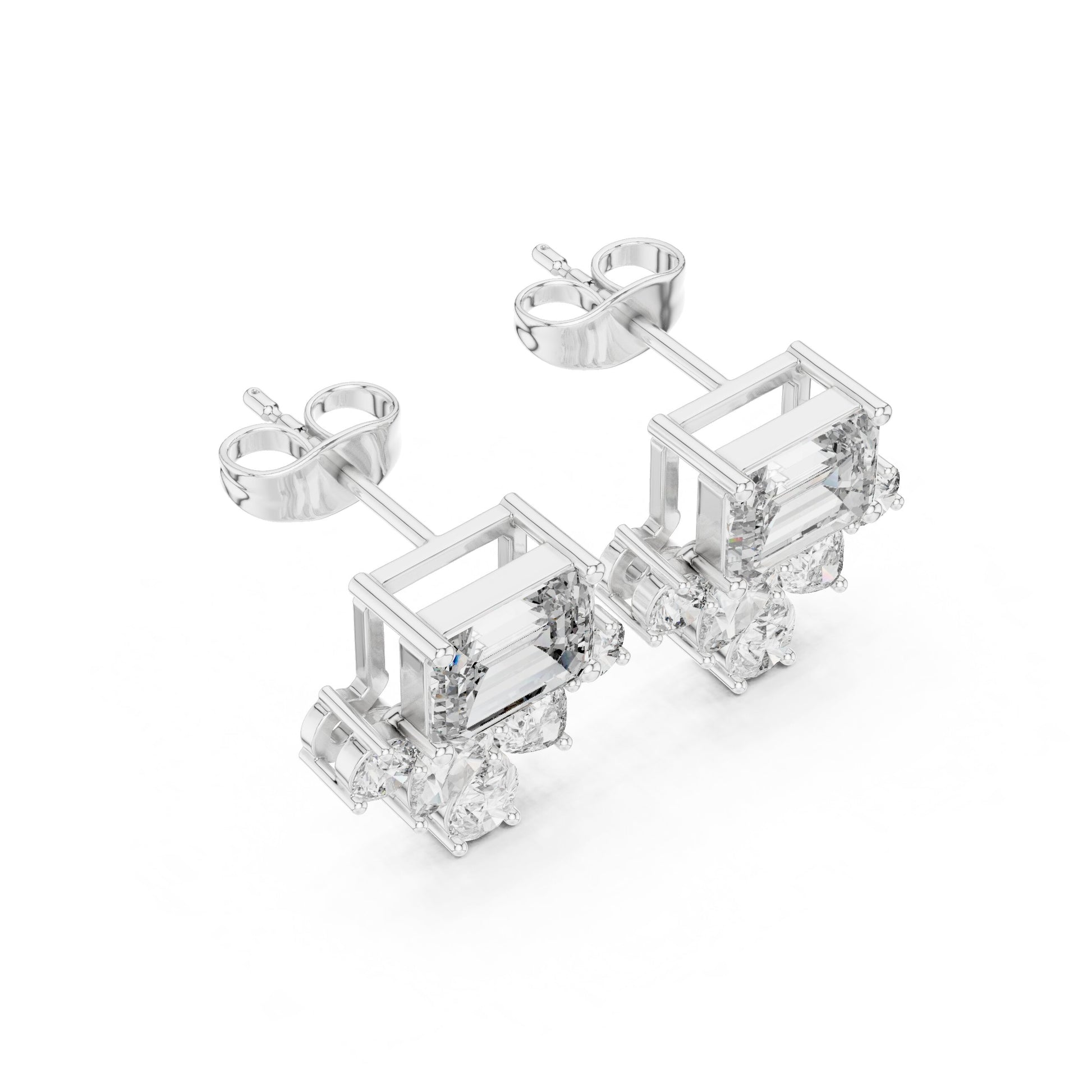 Mixed Shape Lab Grown Diamond Cluster Earrings