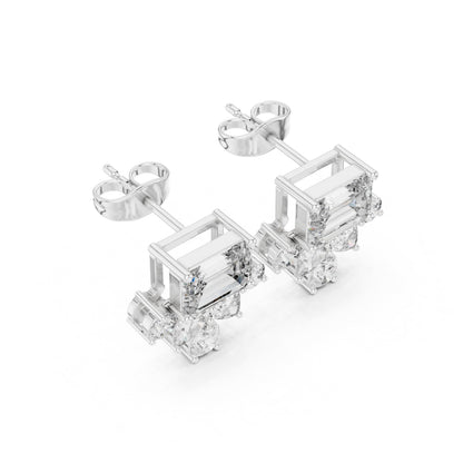 Mixed Shape Lab Grown Diamond Cluster Earrings
